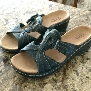 Black wedge sandals. Size 8